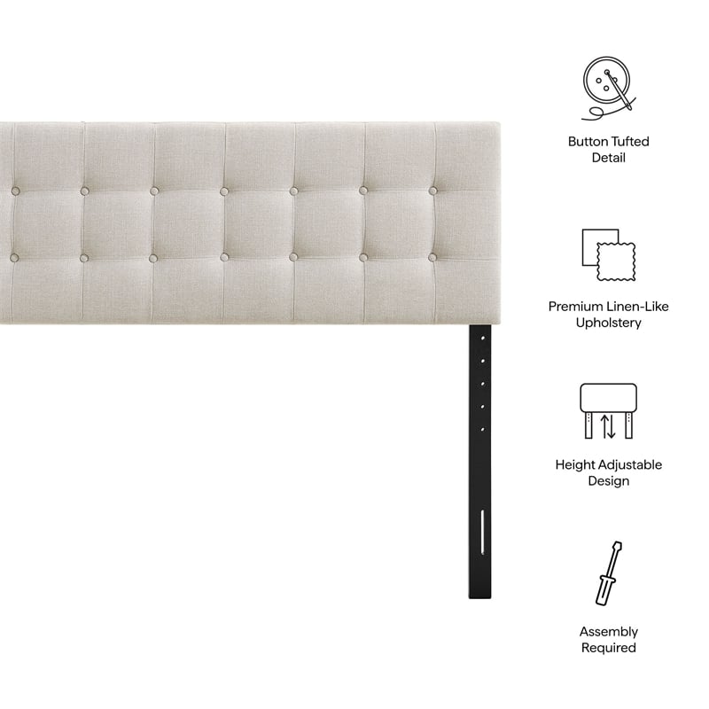 Emily Fabric Upholstered Full Size Headboard in Linen