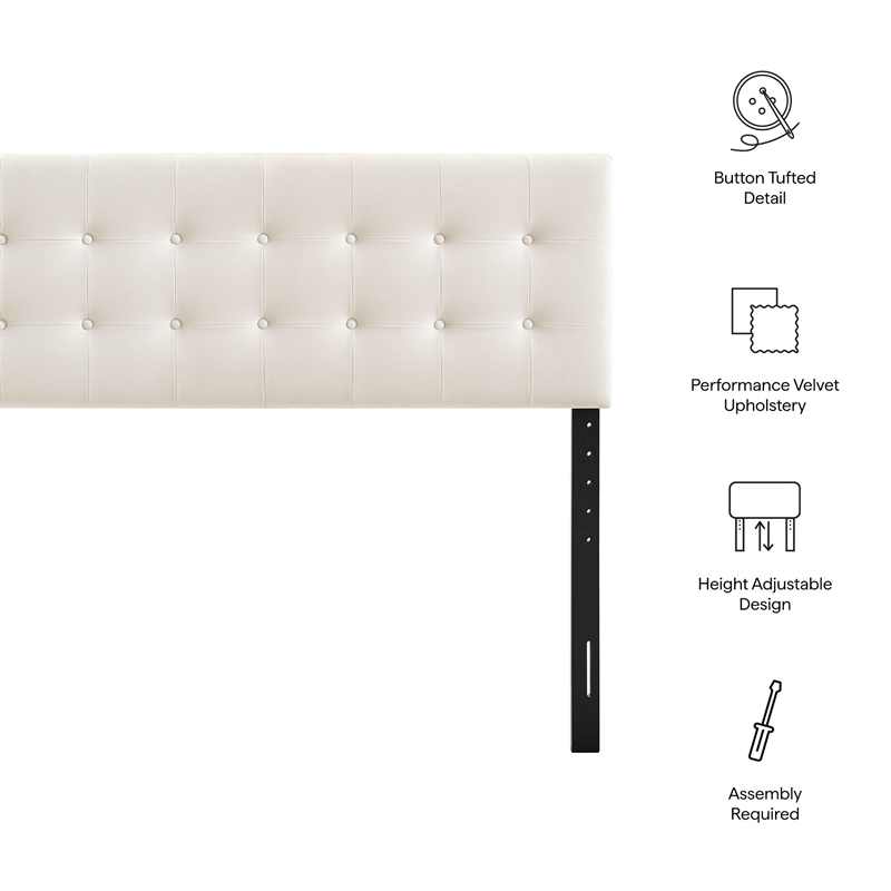 Emily Stain-Resistant Performance Velvet Queen Size Headboard in Alabaster