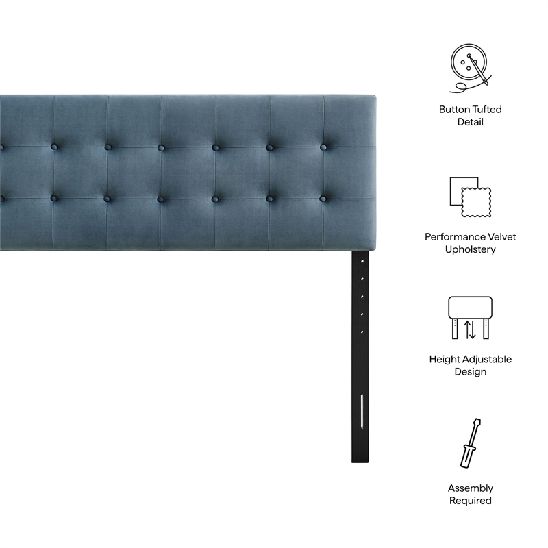 Emily Stain-Resistant Performance Velvet Queen Size Headboard in Cadet Blue