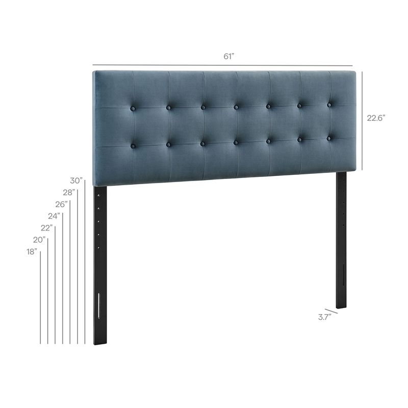 Emily Stain-Resistant Performance Velvet Queen Size Headboard in Cadet Blue