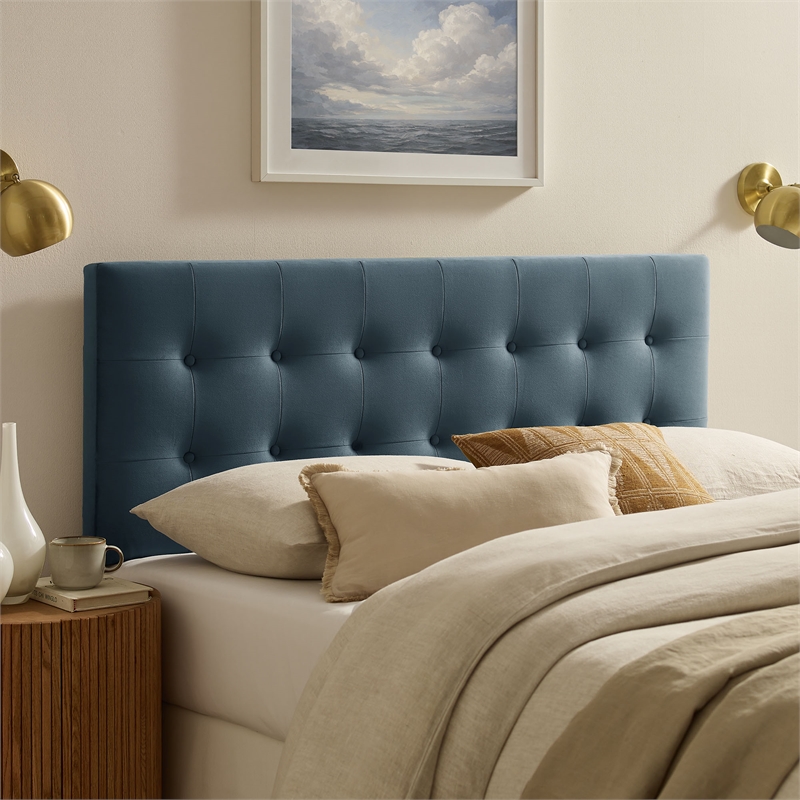 Emily Stain-Resistant Performance Velvet Queen Size Headboard in Cadet Blue