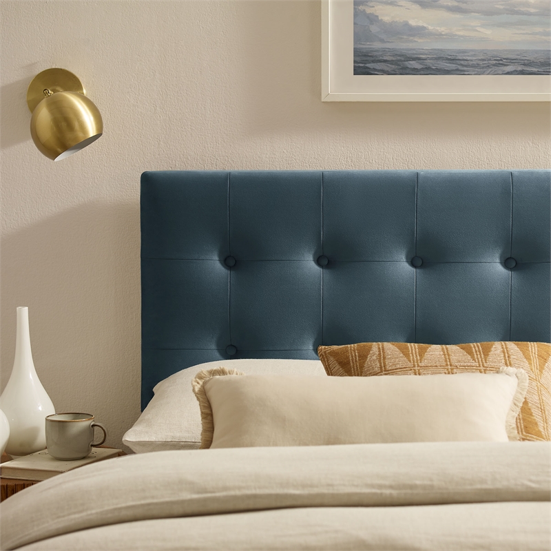 Emily Stain-Resistant Performance Velvet Queen Size Headboard in Cadet Blue