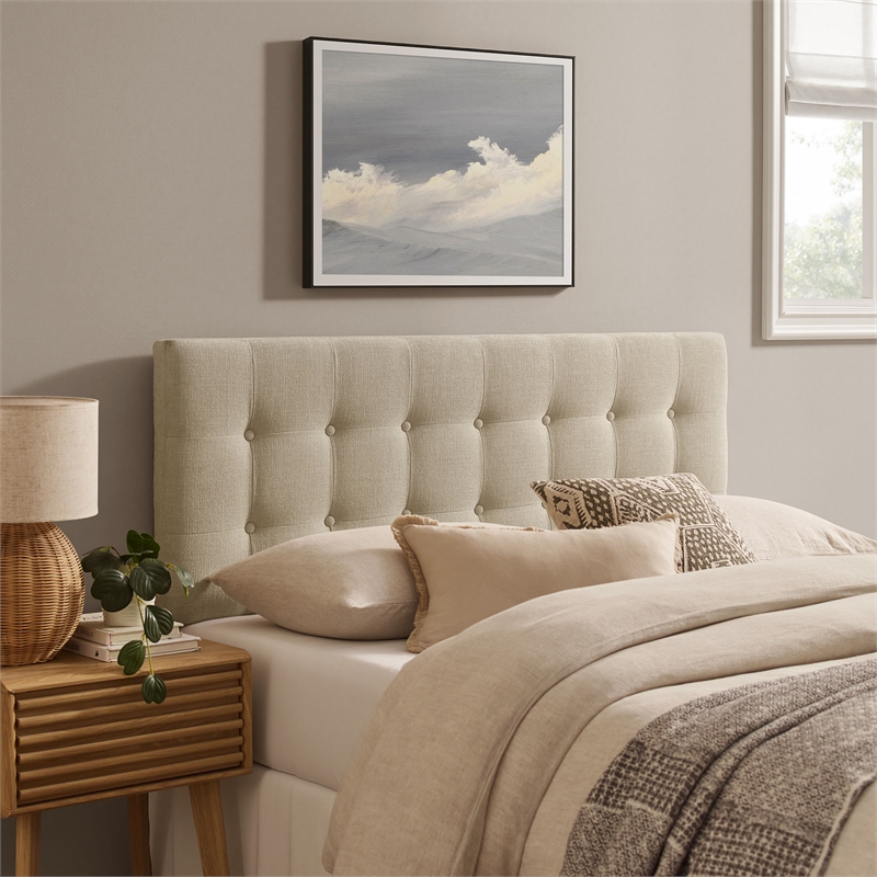 Emily Fabric Upholstered Queen Size Headboard in Ecru