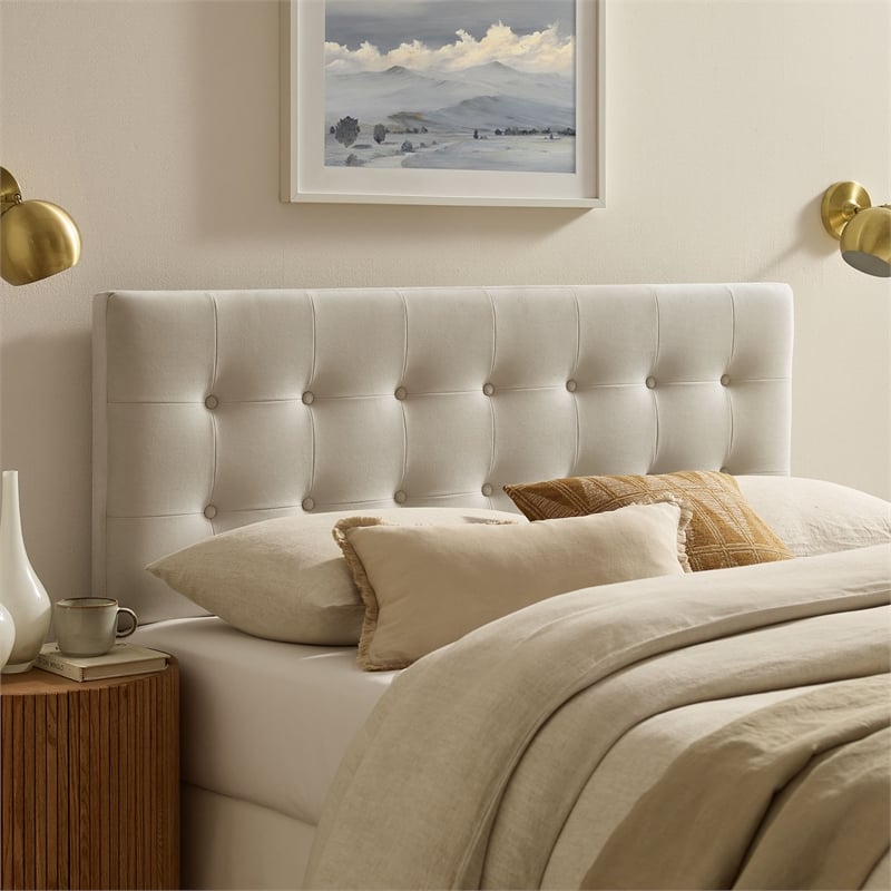 Emily Stain-Resistant Performance Velvet King Size Headboard in Alabaster