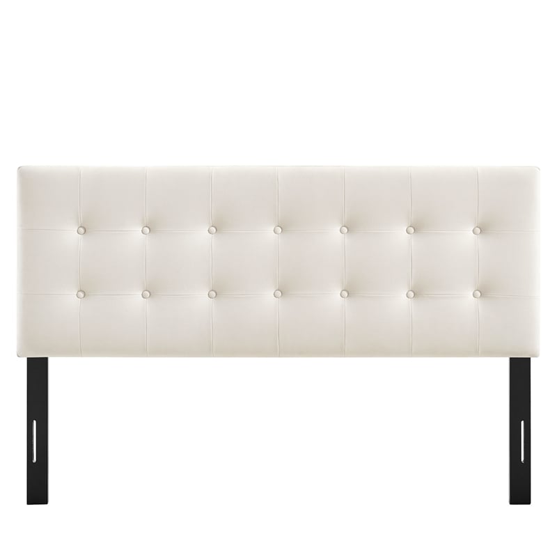 Emily Stain-Resistant Performance Velvet King Size Headboard in Alabaster