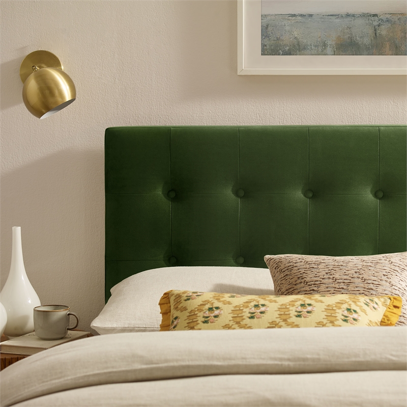 Emily Stain-Resistant Performance Velvet King Size Headboard in Moss Green