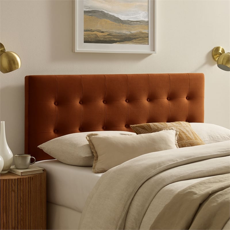 Emily Stain-Resistant Performance Velvet King Size Headboard in Rust