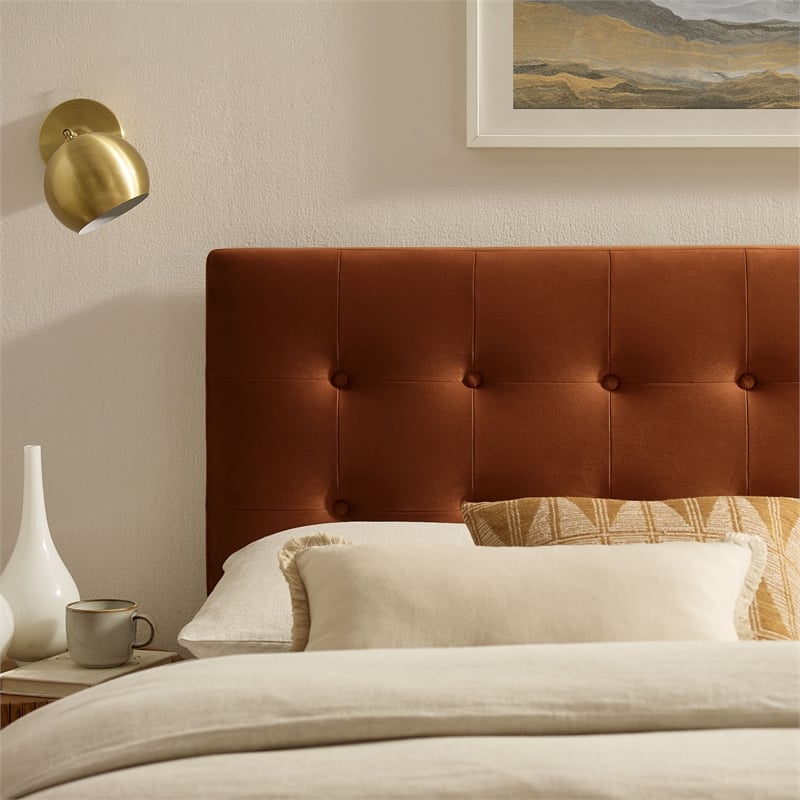 Emily Stain-Resistant Performance Velvet King Size Headboard in Rust