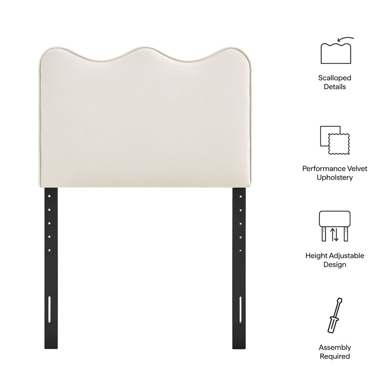 Athena Stain-Resistant Performance Velvet Twin Size Headboard in Alabaster