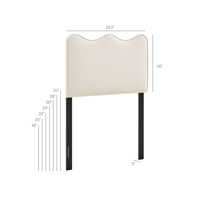 Athena Stain-Resistant Performance Velvet Twin Size Headboard in Alabaster