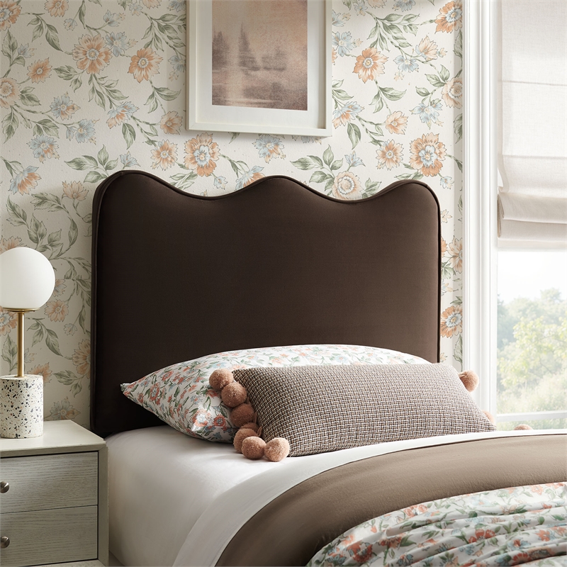 Athena Stain-Resistant Performance Velvet Twin Size Headboard in Chocolate Brown