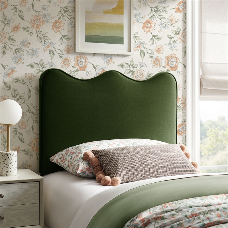 Athena Stain-Resistant Performance Velvet Twin Size Headboard in Moss Green