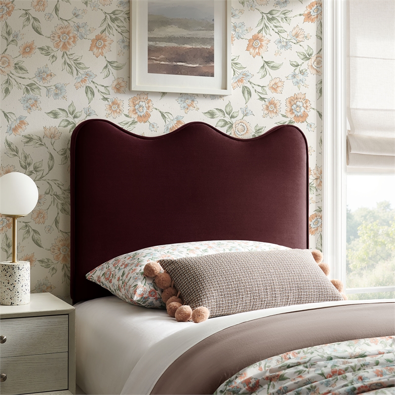 Athena Stain-Resistant Performance Velvet Twin Size Headboard in Mulberry
