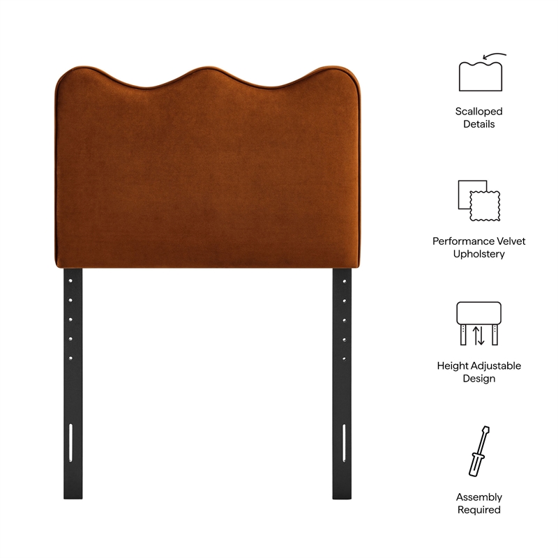 Athena Stain-Resistant Performance Velvet Twin Size Headboard in Rust