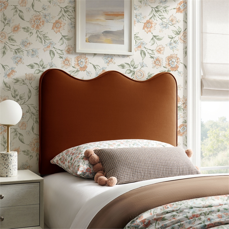 Athena Stain-Resistant Performance Velvet Twin Size Headboard in Rust