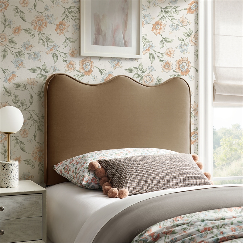 Athena Stain-Resistant Performance Velvet Twin Size Headboard in Taupe