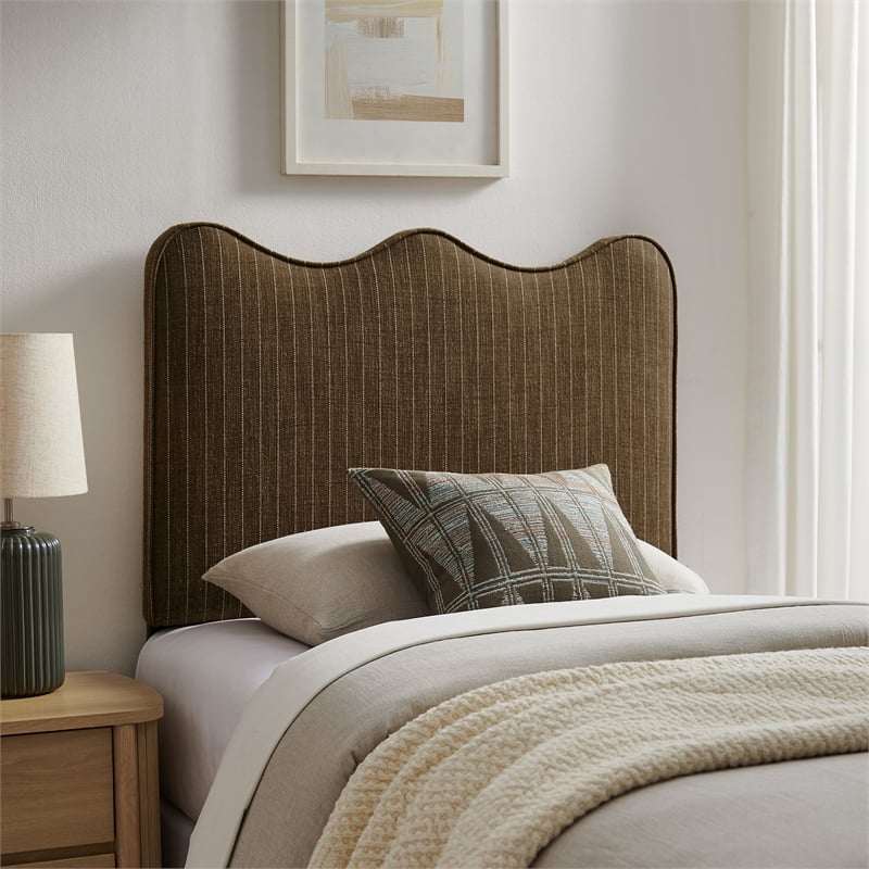 Athena Striped Fabric Upholstered Twin Size Headboard in Earth Stripe