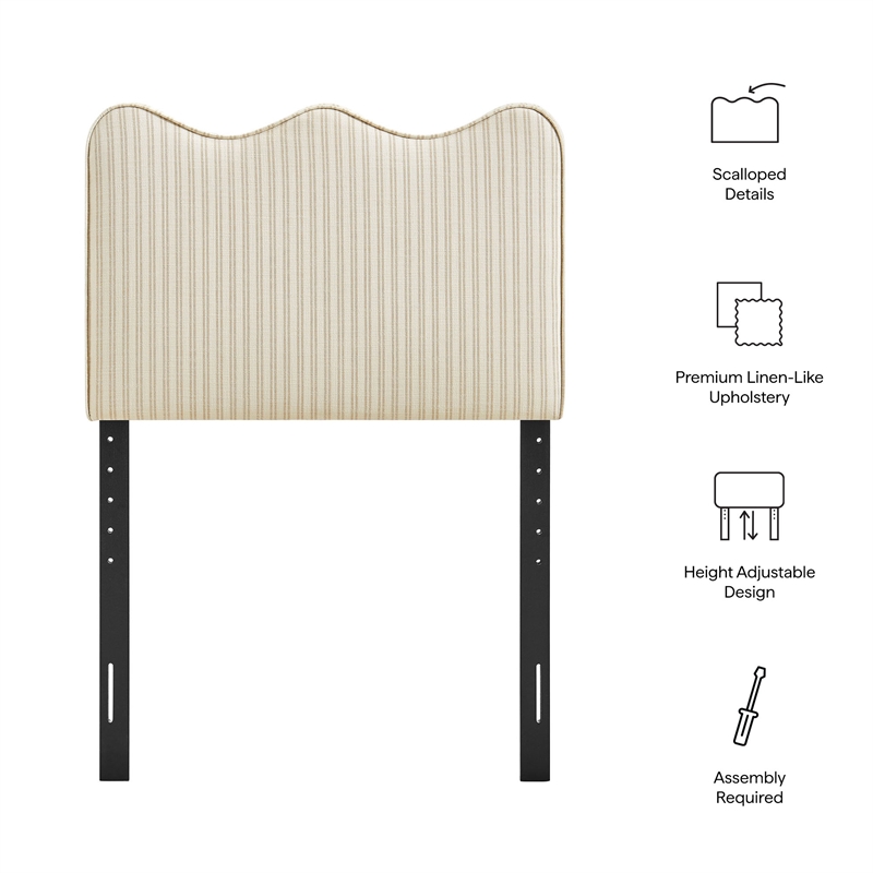 Athena Striped Fabric Upholstered Twin Size Headboard in Oatmeal Stripe