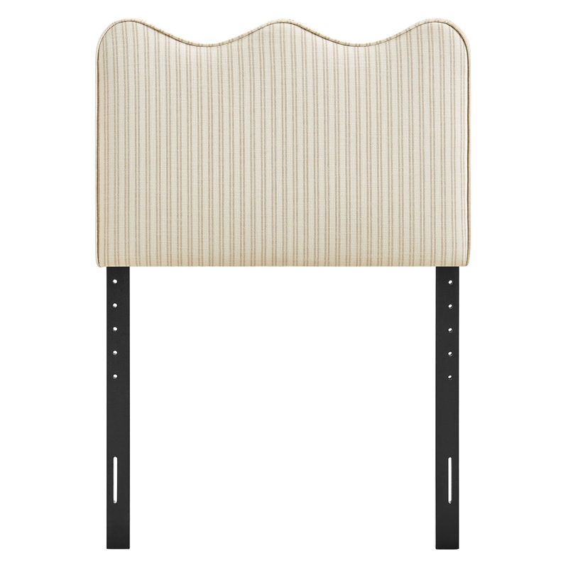 Athena Striped Fabric Upholstered Twin Size Headboard in Oatmeal Stripe