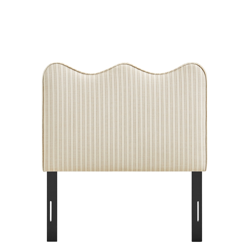 Athena Striped Fabric Upholstered Twin Size Headboard in Oatmeal Stripe
