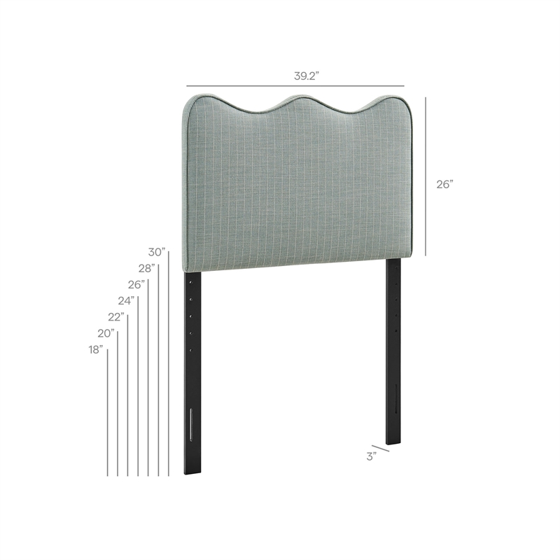 Athena Striped Fabric Upholstered Twin Size Headboard in Spa Blue Stripe