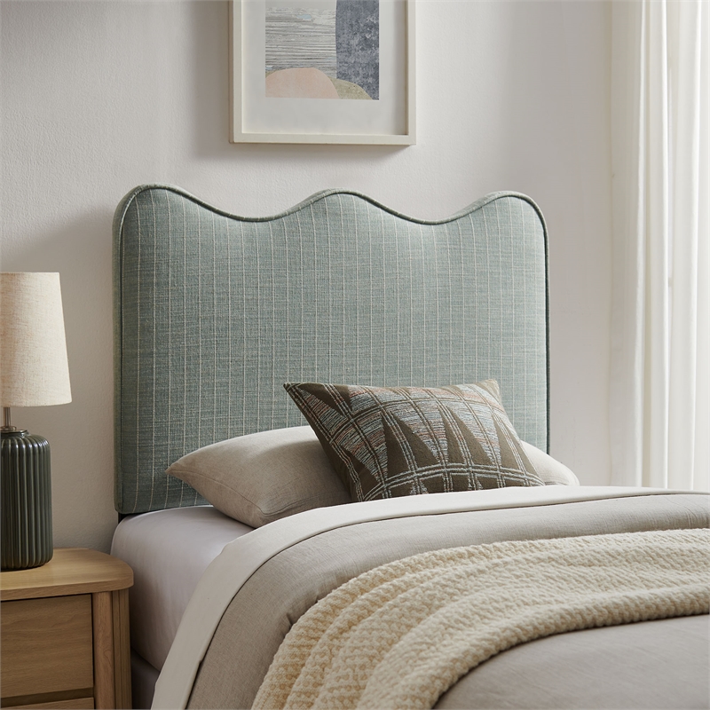 Athena Striped Fabric Upholstered Twin Size Headboard in Spa Blue Stripe