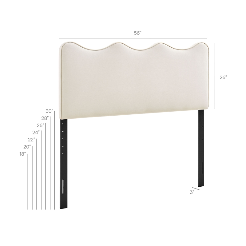 Athena Stain-Resistant Performance Velvet Full Size Headboard in Alabaster