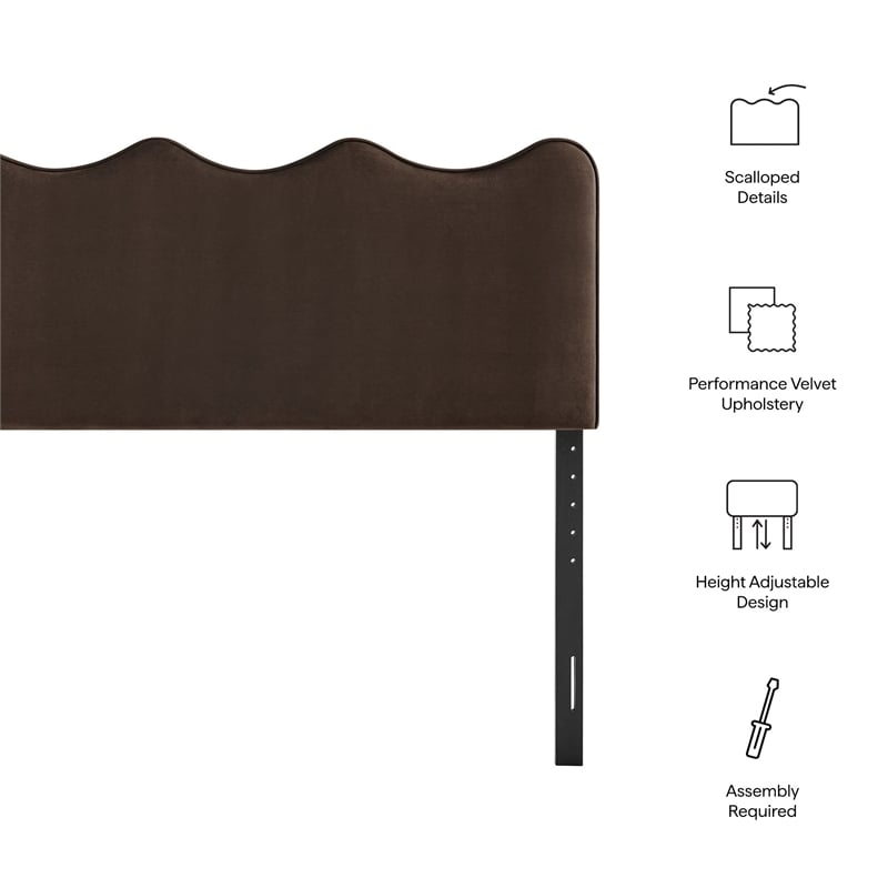 Athena Stain-Resistant Performance Velvet Queen Size Headboard in ChocolateBrown