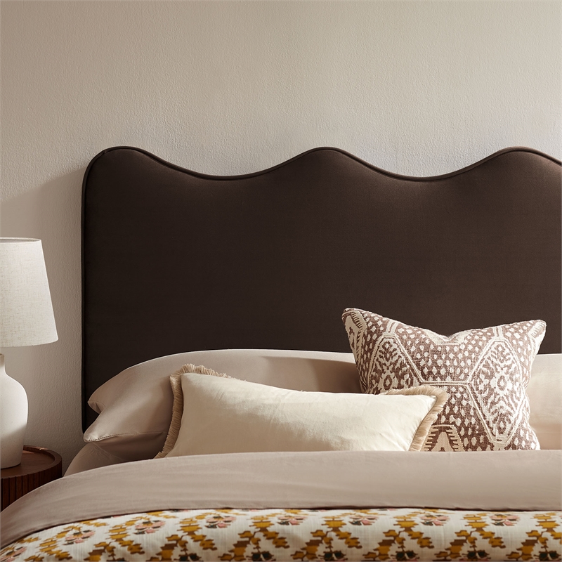 Athena Stain-Resistant Performance Velvet Queen Size Headboard in ChocolateBrown
