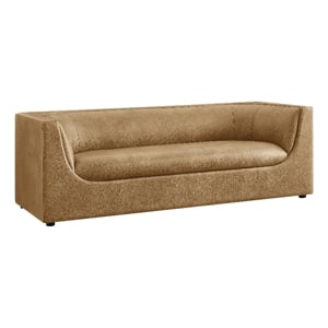 Hilda 86&quot Curved Back Vegan Leather Sofa in Toast