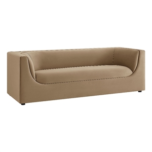 Hilda 86&quot Curved Back Performance Velvet Sofa in Taupe