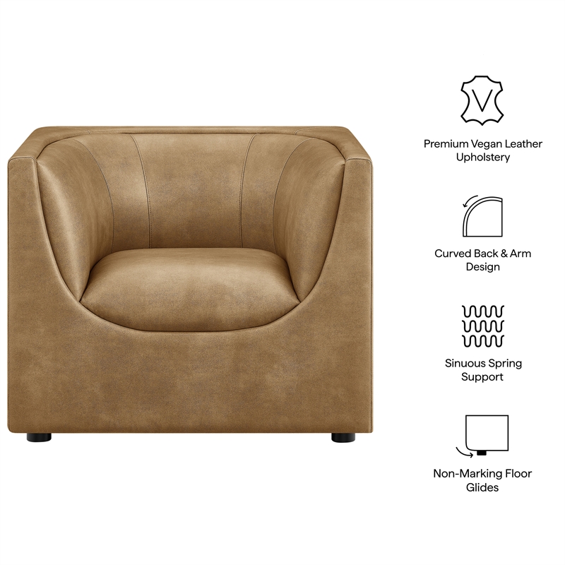 Modway Hilda Curved Back Vegan Leather Upholstered Armchair in Toast