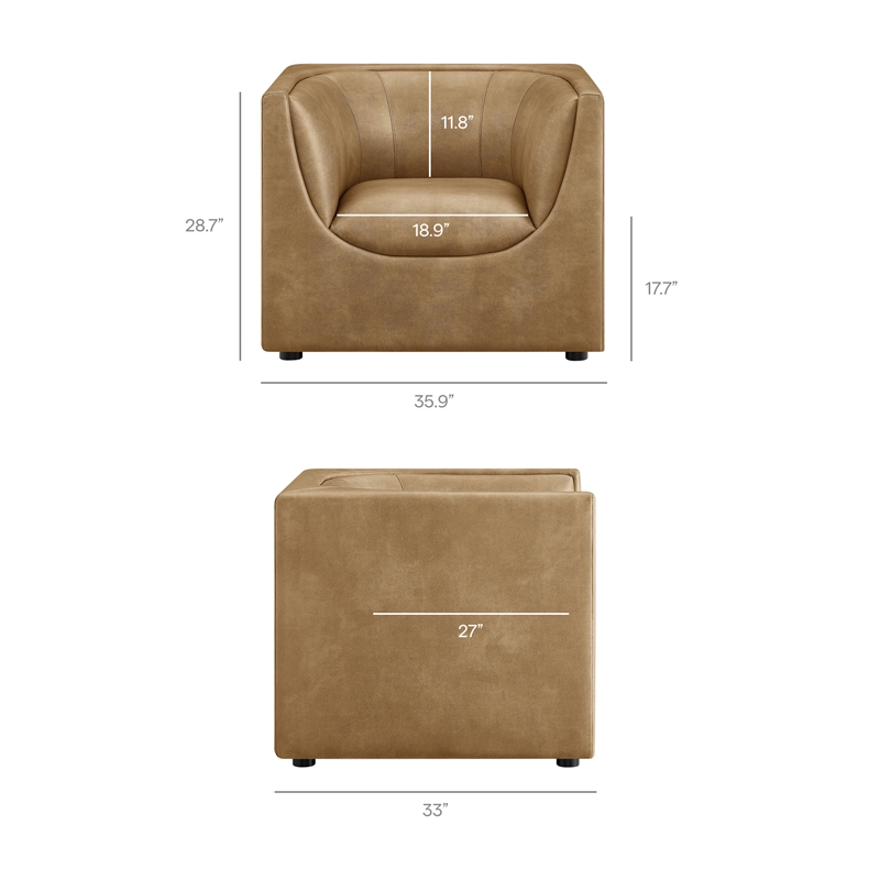 Modway Hilda Curved Back Vegan Leather Upholstered Armchair in Toast
