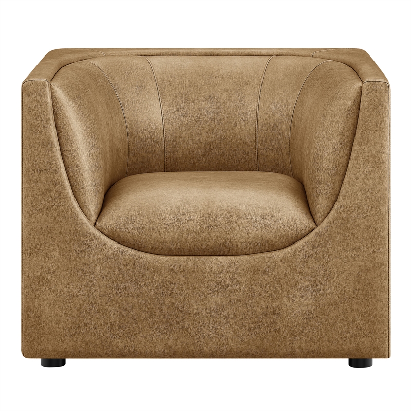 Modway Hilda Curved Back Vegan Leather Upholstered Armchair in Toast