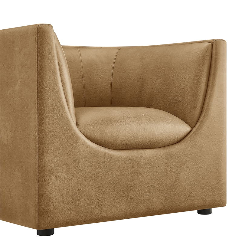 Modway Hilda Curved Back Vegan Leather Upholstered Armchair in Toast