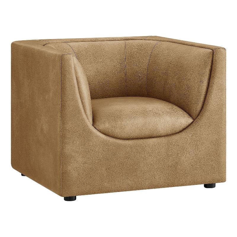 Modway Hilda Curved Back Vegan Leather Upholstered Armchair in Toast
