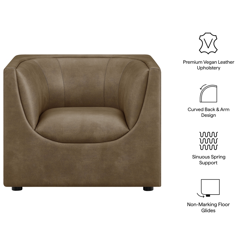 Modway Hilda Curved Back Vegan Leather Upholstered Armchair in Mushroom