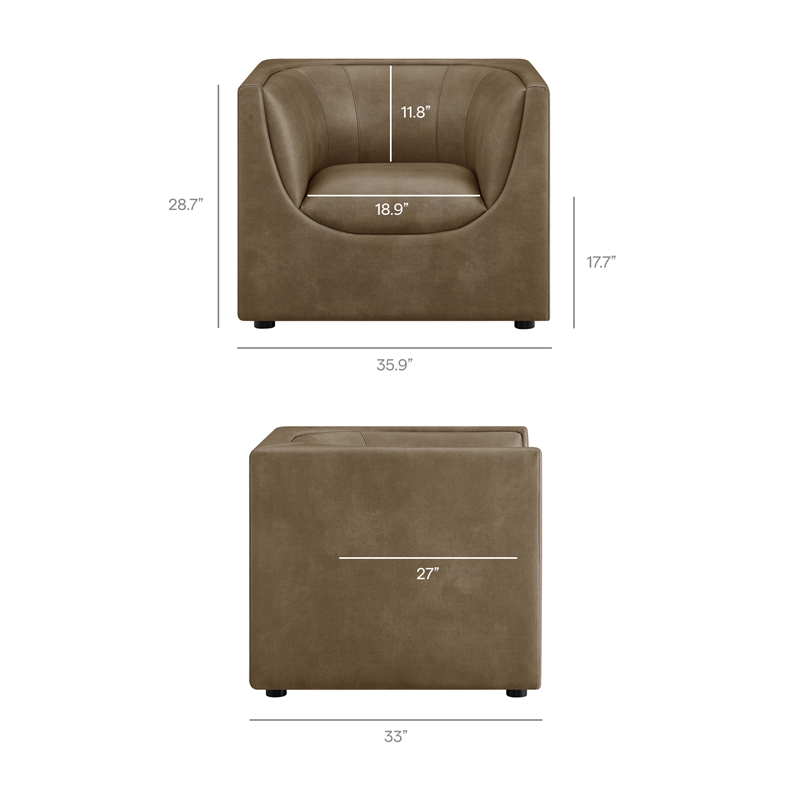 Modway Hilda Curved Back Vegan Leather Upholstered Armchair in Mushroom