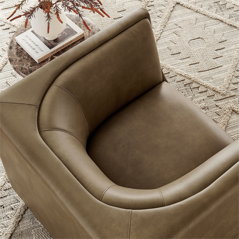 Modway Hilda Curved Back Vegan Leather Upholstered Armchair in Mushroom