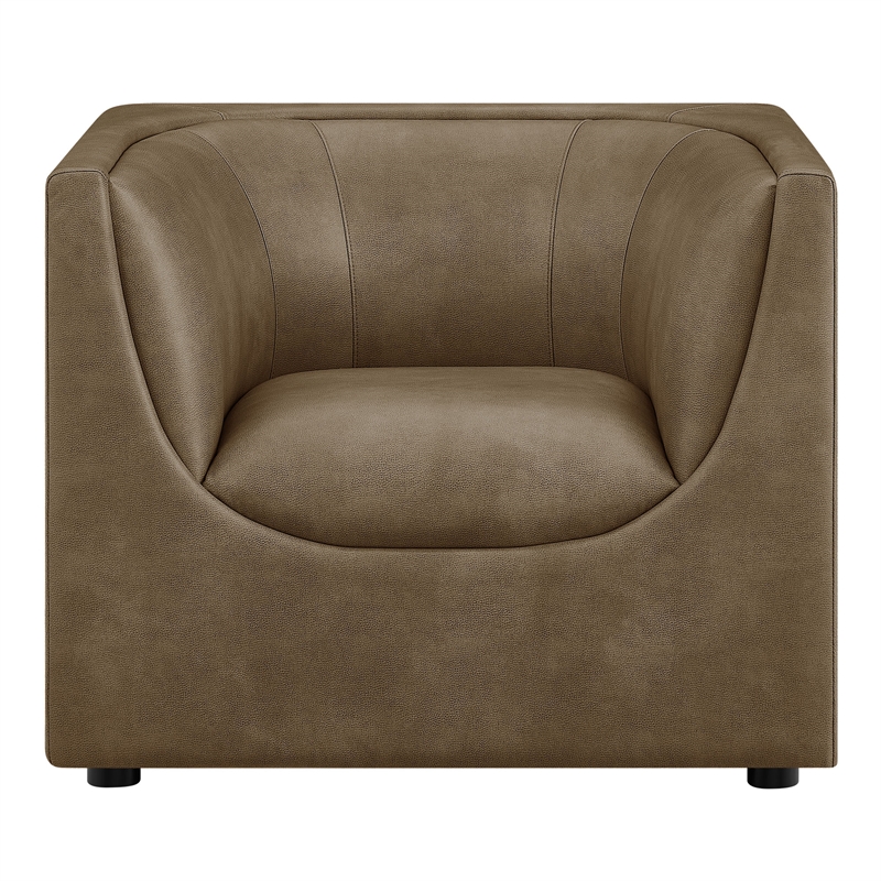 Modway Hilda Curved Back Vegan Leather Upholstered Armchair in Mushroom