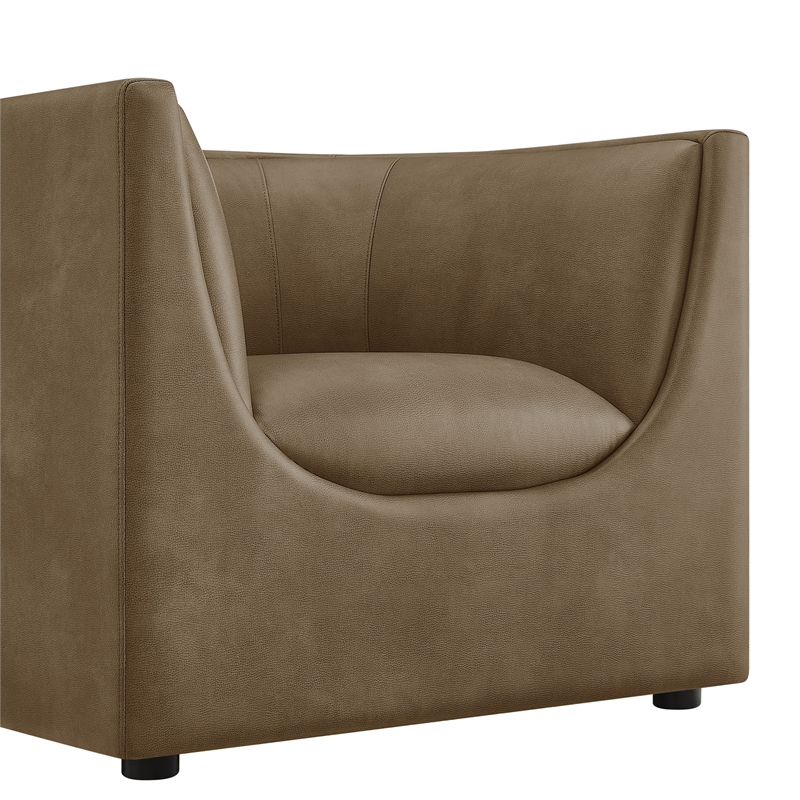 Modway Hilda Curved Back Vegan Leather Upholstered Armchair in Mushroom