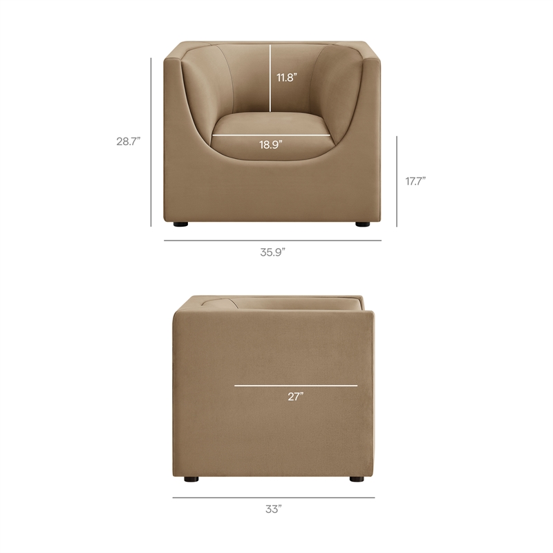Modway Hilda Curved Back Performance Velvet Upholstered Armchair in Taupe