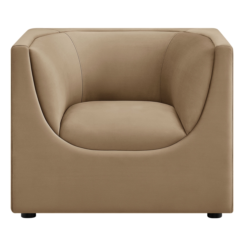 Modway Hilda Curved Back Performance Velvet Upholstered Armchair in Taupe
