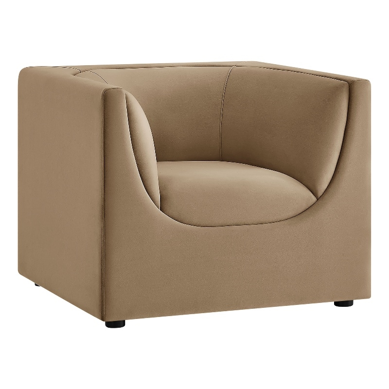 Modway Hilda Curved Back Performance Velvet Upholstered Armchair in Taupe