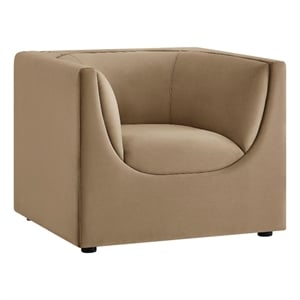 Modway Hilda Curved Back Performance Velvet Upholstered Armchair in Taupe
