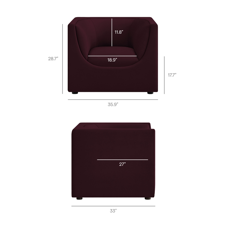 Modway Hilda Curved Back Performance Velvet Upholstered Armchair in Mulberry