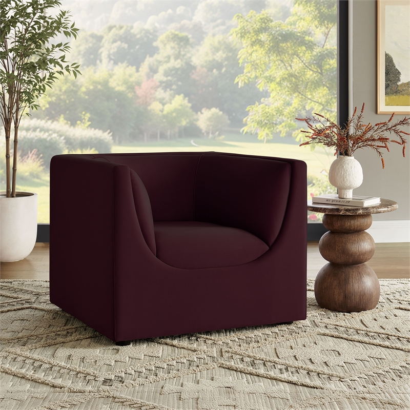 Modway Hilda Curved Back Performance Velvet Upholstered Armchair in Mulberry