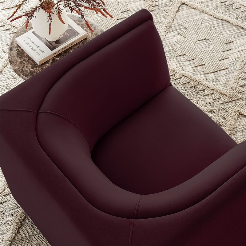Modway Hilda Curved Back Performance Velvet Upholstered Armchair in Mulberry
