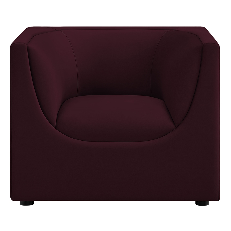 Modway Hilda Curved Back Performance Velvet Upholstered Armchair in Mulberry