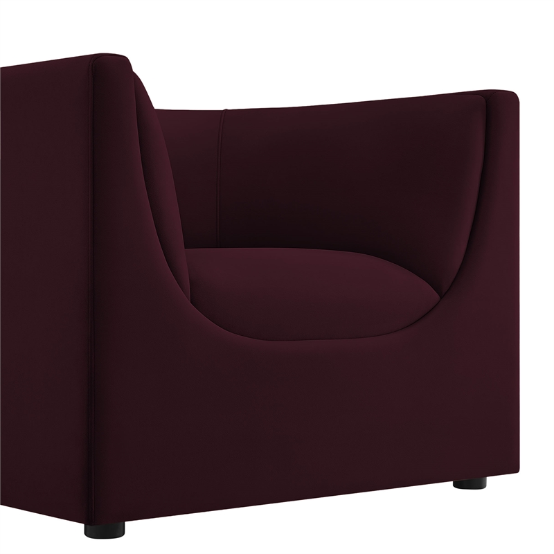 Modway Hilda Curved Back Performance Velvet Upholstered Armchair in Mulberry